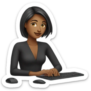 woman on computer working at dubai sticker