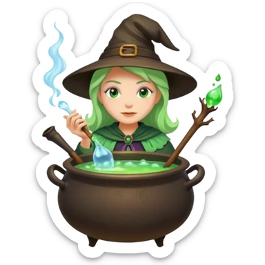 green witch cooking potion sticker
