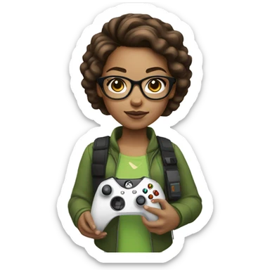 Light skin girl with brown hair up with glasses and Xbox controller  sticker