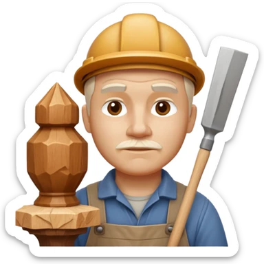 wood carving carpenter portrait, head and shoulders only, carving wooden figure with chisel, wood shavings visible, focused craftsman expression, artisan workshop vibe, 3D cartoon style, mobile game icon style, clean background, no text, no watermark
 sticker