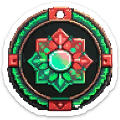 Member medallion with green to red gradient aura and pixel art details sticker