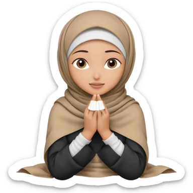 Hijabi girl sitting.     head covered
hands pulling the fabric in
shy-but-dramatic energy
“no cameras pls” but in a cute way
soft + mysterious vibe sticker