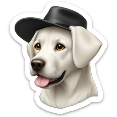 Black and white labrador eith hat sticker