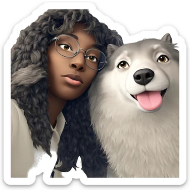 girl with glasses and animal sticker