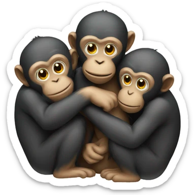 three monkeys hugging  sticker