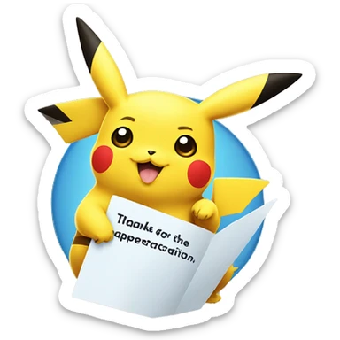 pikachu with a card saying "Thanks for the appreciation" sticker