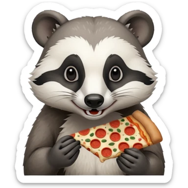 badger eating pizza purple and white sticker