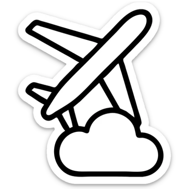 fine line airplane flying above a single cloud, simple outline, minimalistic and clean sticker