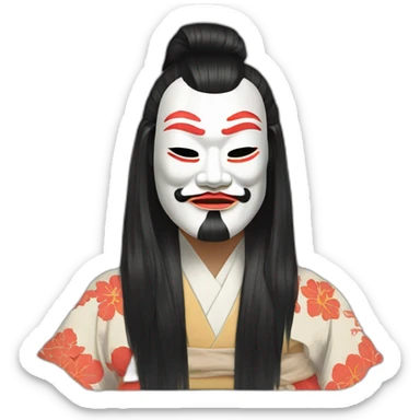 noh-mask-longhair-japanese-kimono-massive-man sticker