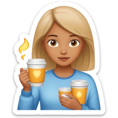 The girl holds a cup in her hands. There is a glow around the girl. sticker