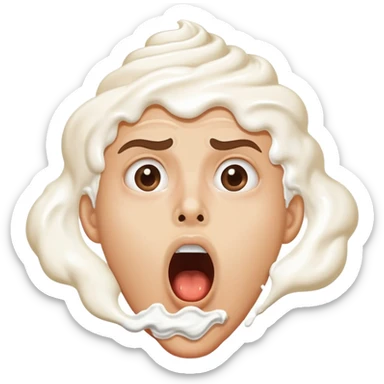 shocked face, whipped cream on upper lip and nose, big open mouth sticker