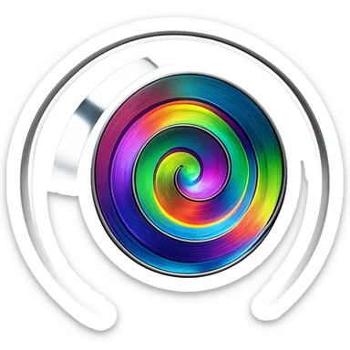 Make the spiral inside the translucent chrome sphere rainbow-colored, keep the sphere reflective and futuristic with no background. sticker