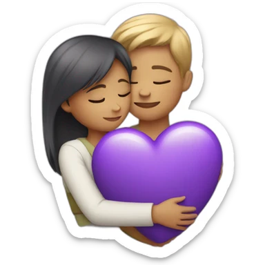 Girl boy hugging with purple heart sticker