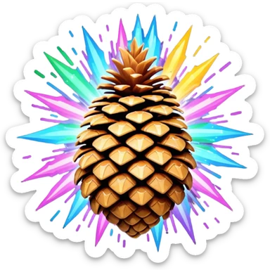 Psychedelic pine cone exploding sparkles sticker