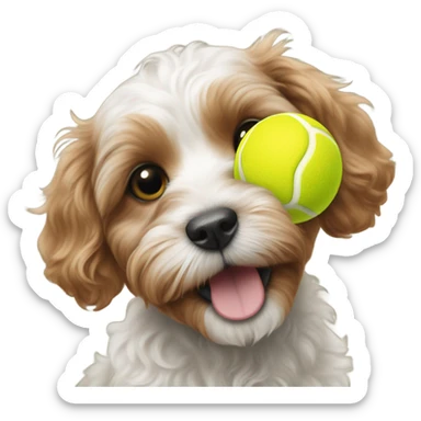 Cavoodle puppy playing with tennis ball at the beach sticker