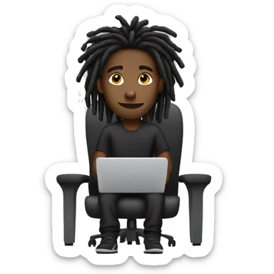 Black-guy-with-dreads-wearing-black-trackstuit-sitting-down-on-chair facing-foward-focused-on-laptop-computer- sticker