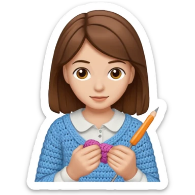 Teenager doing crochet, Caucasian with brown hair  sticker