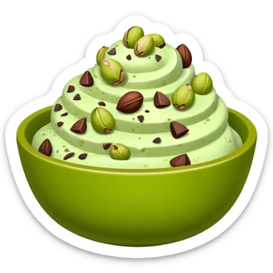 I want a emoji of pistachio ice cream with pistachio on top and some chocolate chips , make sure it’s in a bowl and aesthetic sticker