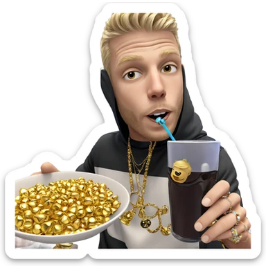 blonde boy with jewelry drink sticker