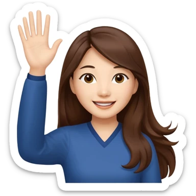 An Asian woman with long brown hair waving her hands sticker