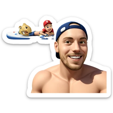 smiling boy with baseball cap sticker