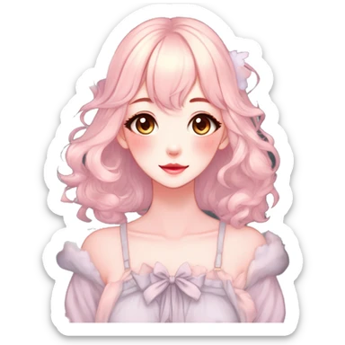 Gorgeous pastel anime style lady with blushing face and fox ears cottagecore fairycore pastelcore colorful pearly romantic simplistic aesthetic trending style sticker