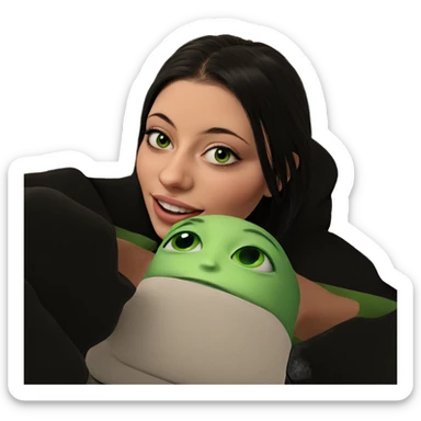 smiling girl with green skin sticker