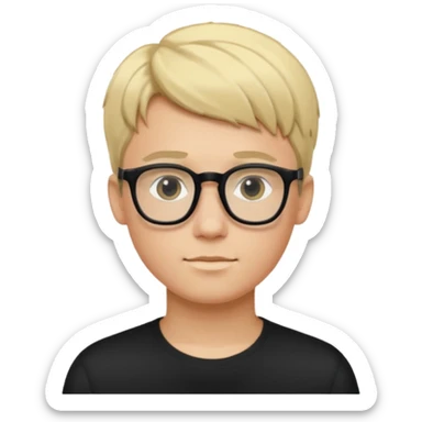 Young male with short blonde hair and black glasses sticker