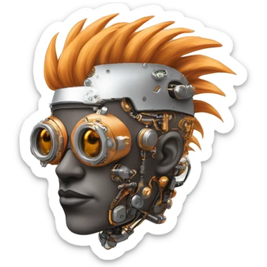 Light orange Mohawk hair male cyborg head with silver steampunk goggles and circuits sticker