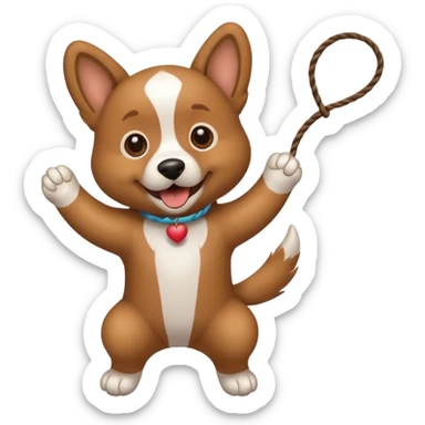 dog playing with a string toy sticker