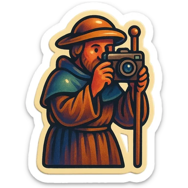 medieval pilgrim taking a photo sticker