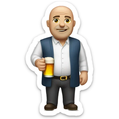 Big bald man standing with beer on  sticker