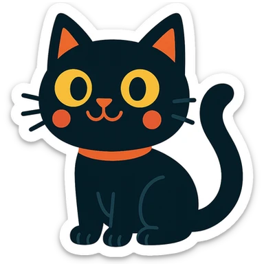 cute black cat vibrant cartoon style sticker