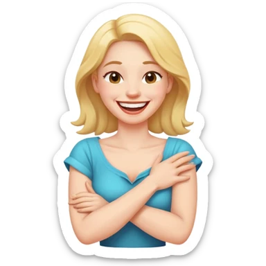 arms crossed holding neck laughing lady sticker