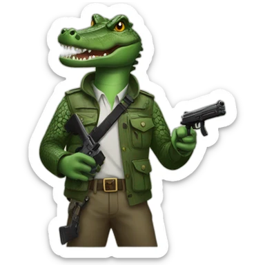 crocodile with black gun in hand sticker