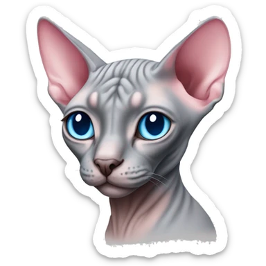 Grey and pink sphynx cat with blue eyes sticker