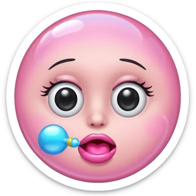 Make a side eye emoji with lashes blowing a bubble with bubble gum sticker