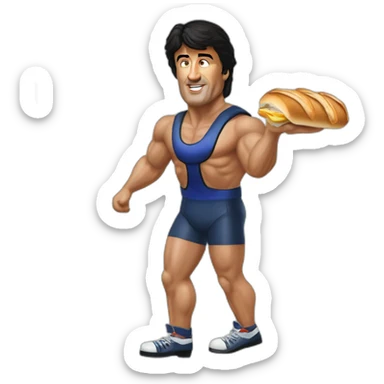 Sylvester Stallone Rambo mankini roller blades eating a baguette sticker