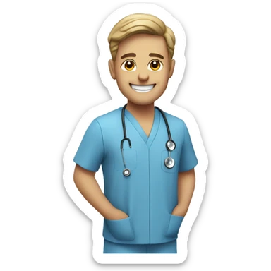 smiling doctor in blue shirt sticker