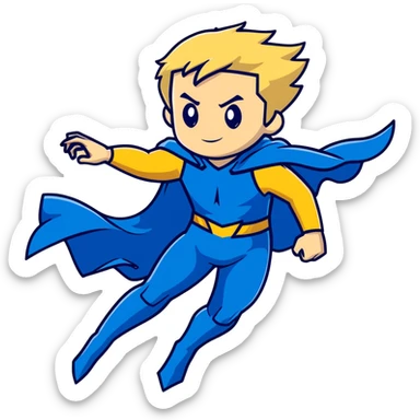 Marvel superhero Sentry with blonde hair in blue and gold costume flying with cape flowing sticker