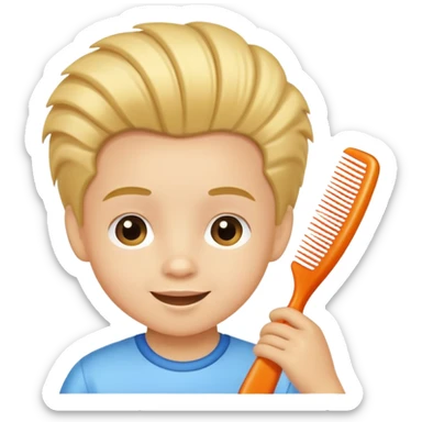 child using a comb on their hair, cheerful and neat sticker