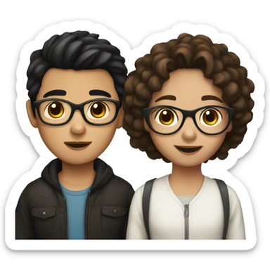Girl with brown hair, glasses and a boy with black hair without glasses sticker