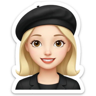 girl with a black beret, happy face sticker