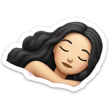 pale white girl with long black hair sleeping in pink blanket sticker