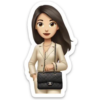 Brunette Chanel Asian Girl with Birkin bag and Chanel necklace sticker