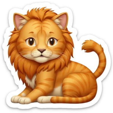 Animal Gata masajeando con la mano derecha la cabeza de un león  sticker
