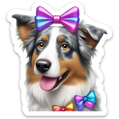Lisa frank glitter Australian shepherd with bows on head sticker