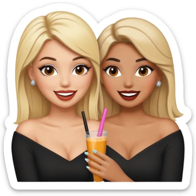 Boujy baddie best friends blonde and brunette gossiping, trendy heavy makeup sticker