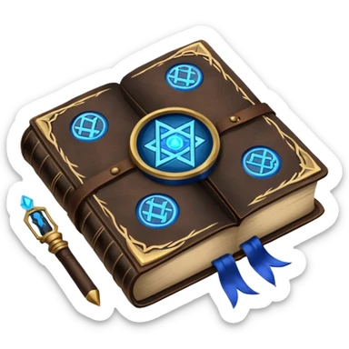 Spell Book – Old leather book with glowing runes and bookmarks sticker