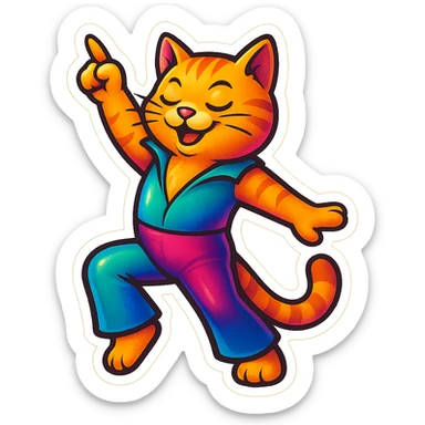 cat disco dancing, retro style sticker